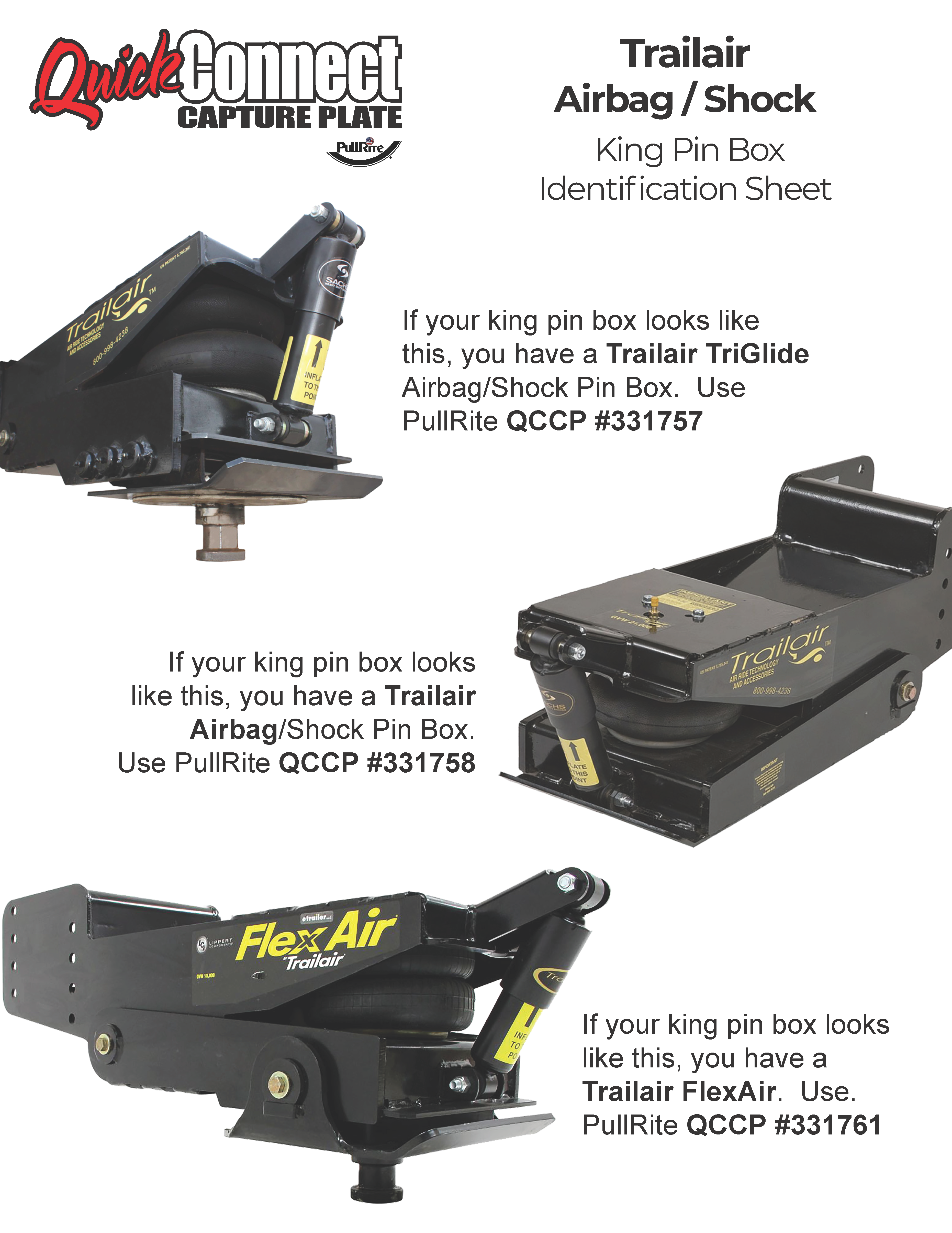 Trailair Airbag-Shock King PIn ID Sheet