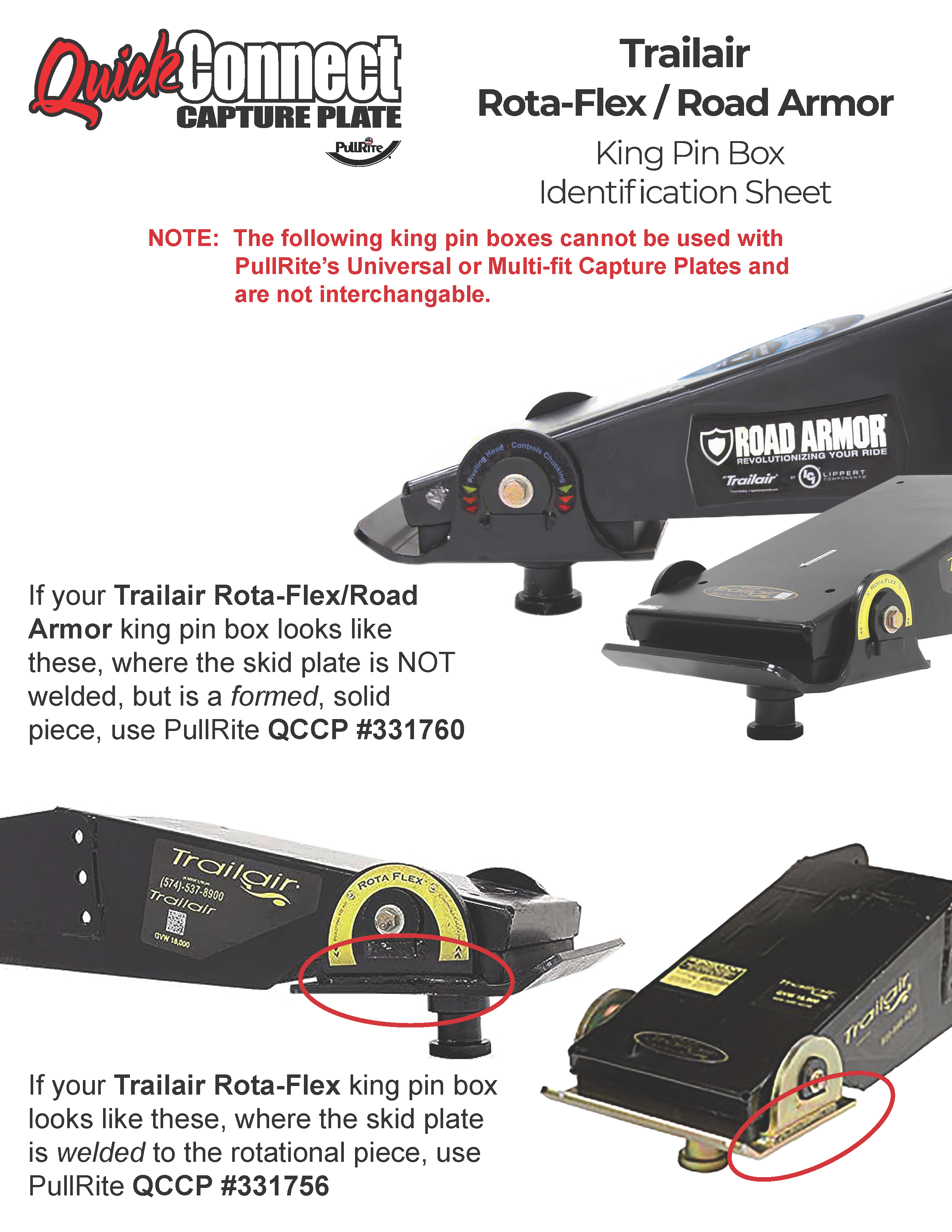 Trailair Rotoflex/Road Armor King PIn ID Sheet